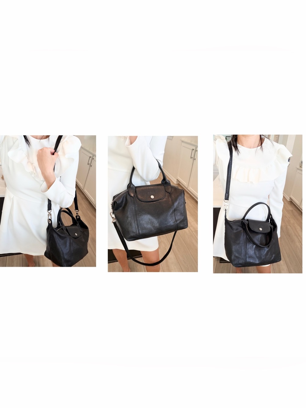 ❤️SOLD❤️ Longchamp Le Pliage Cuir Medium Black Leather Top Handle Crossbody Bag - Picture 14 of 16